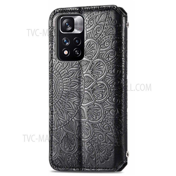 Ultra-thin PU Leather + TPU Magnetic Auto-absorbed Mandala Flower Pattern Imprinted Wallet Stand Flip Cover for Xiaomi Redmi Note 11 Pro/Note 11 Pro+ - Black-12
