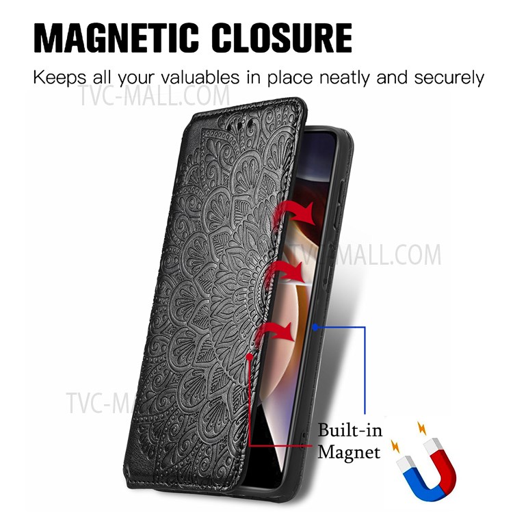 Ultra-thin PU Leather + TPU Magnetic Auto-absorbed Mandala Flower Pattern Imprinted Wallet Stand Flip Cover for Xiaomi Redmi Note 11 Pro/Note 11 Pro+ - Black-4
