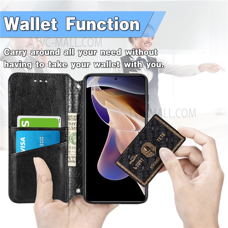 Ultra-thin PU Leather + TPU Magnetic Auto-absorbed Mandala Flower Pattern Imprinted Wallet Stand Flip Cover for Xiaomi Redmi Note 11 Pro/Note 11 Pro+ - Black-5