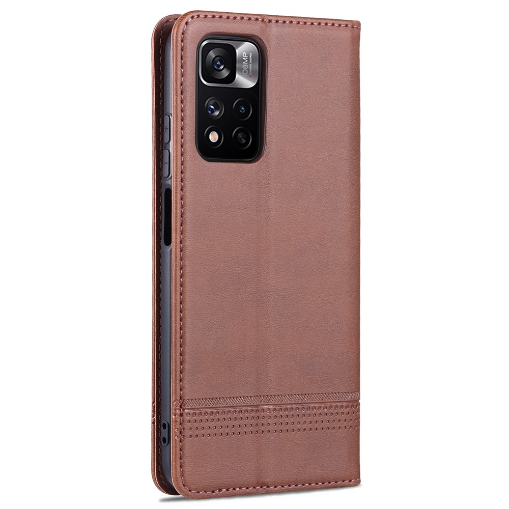 AZNS Anti-fall Well-protected Auto-absorbed Wallet Design PU Leather Phone Stand Cover Case for Xiaomi Redmi Note 11 Pro/Note 11 Pro+ - Coffee-3