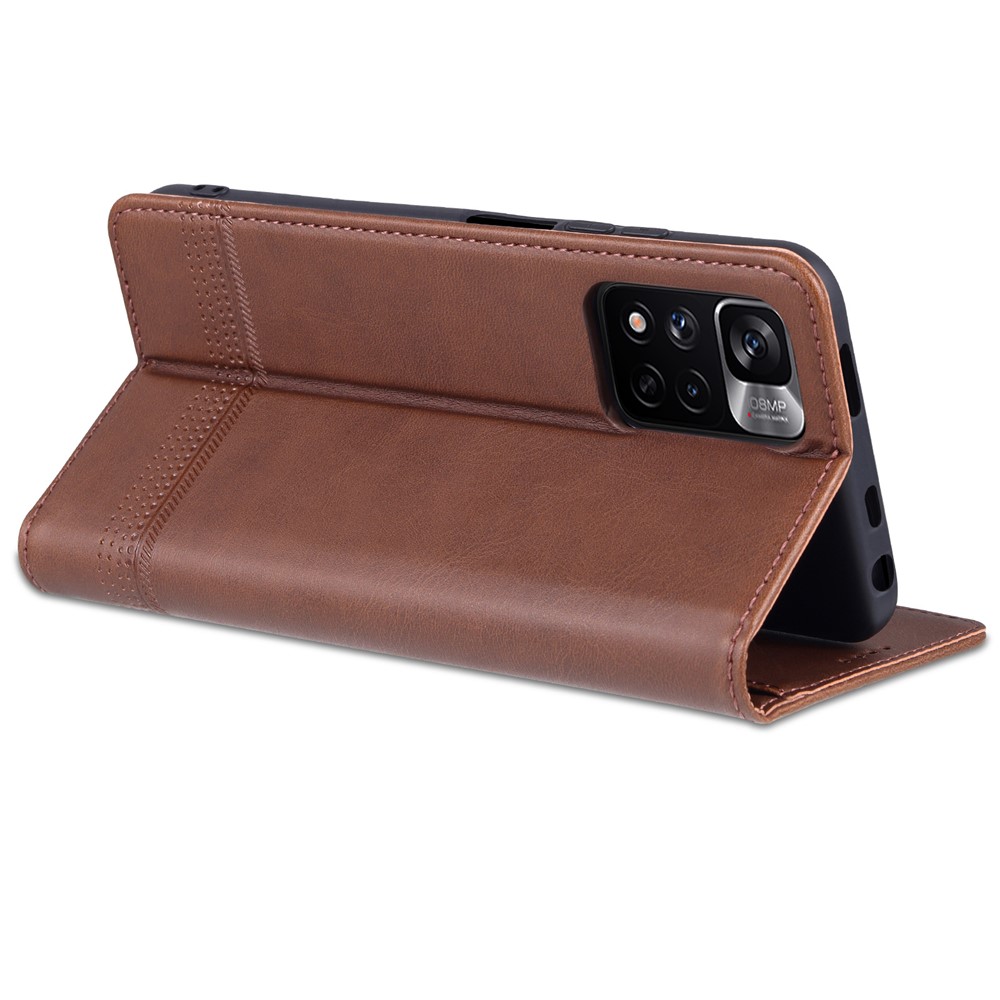 AZNS Anti-fall Well-protected Auto-absorbed Wallet Design PU Leather Phone Stand Cover Case for Xiaomi Redmi Note 11 Pro/Note 11 Pro+ - Coffee-6