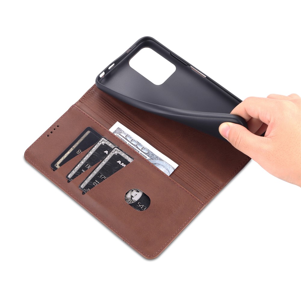 AZNS Anti-fall Well-protected Auto-absorbed Wallet Design PU Leather Phone Stand Cover Case for Xiaomi Redmi Note 11 Pro/Note 11 Pro+ - Coffee-7