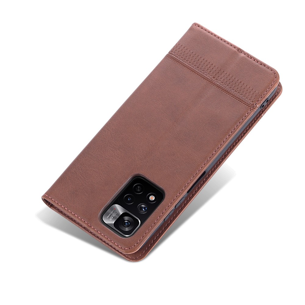 AZNS Anti-fall Well-protected Auto-absorbed Wallet Design PU Leather Phone Stand Cover Case for Xiaomi Redmi Note 11 Pro/Note 11 Pro+ - Coffee-8