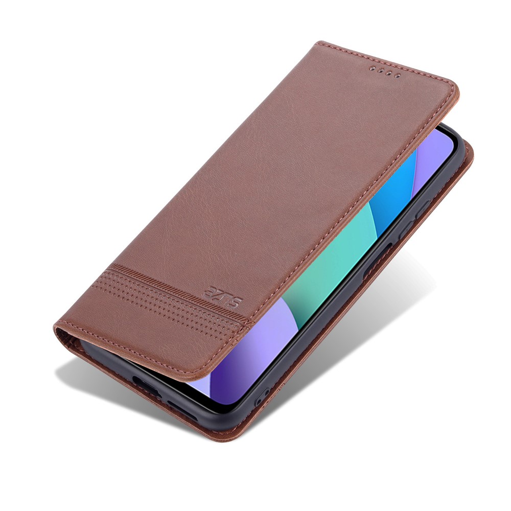 AZNS Anti-fall Well-protected Auto-absorbed Wallet Design PU Leather Phone Stand Cover Case for Xiaomi Redmi Note 11 Pro/Note 11 Pro+ - Coffee-9