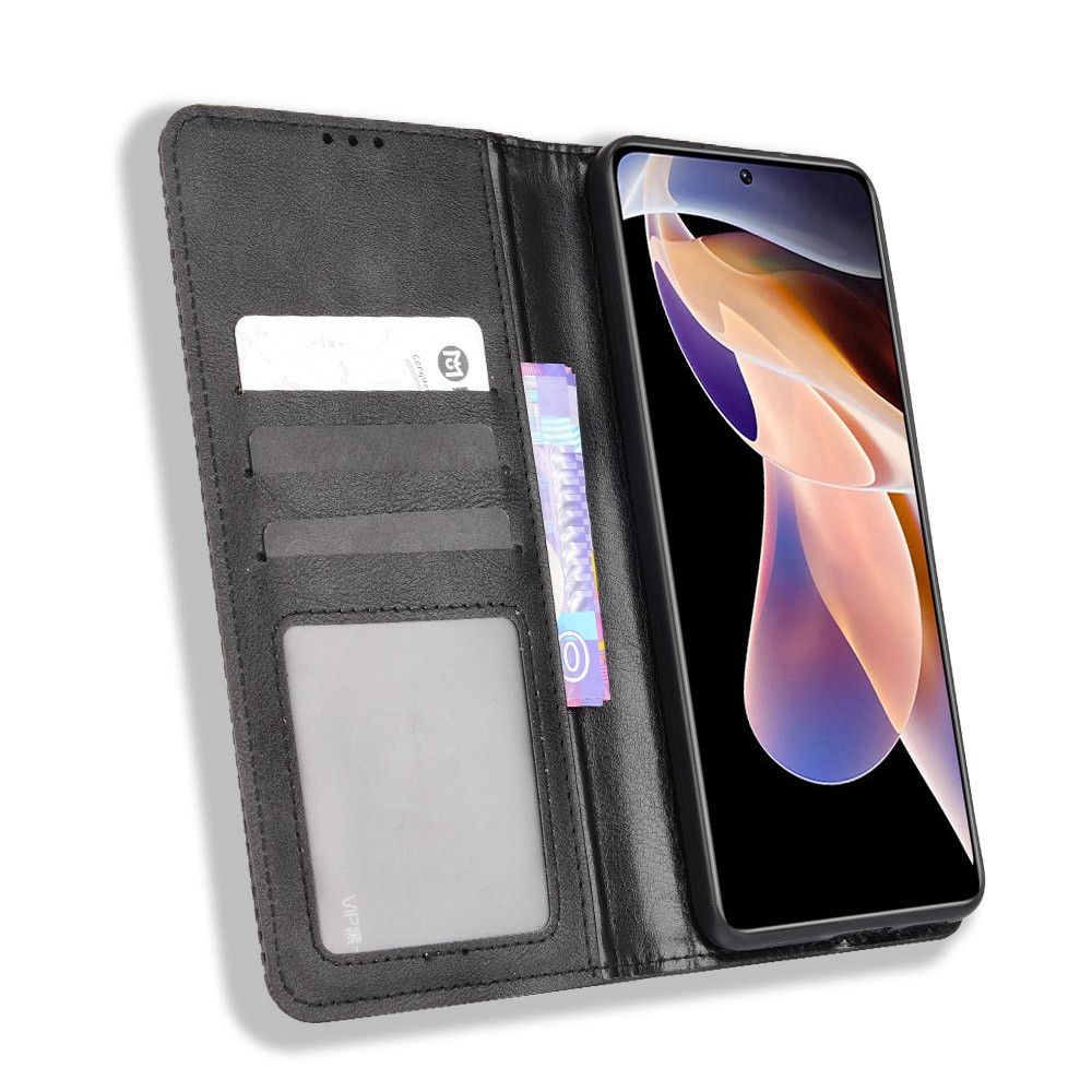 Mosaic Border Pattern Leather Retro Wallet Stand Protective Cover for Xiaomi Redmi Note 11 Pro/Note 11 Pro+ - Black-4