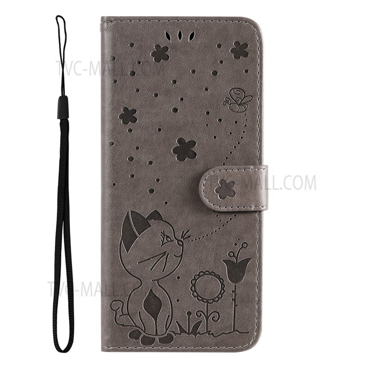 Flip Phone Case Wallet Stylish Cat and Bee Pattern Imprinting Leather Phone Cover Shell with Stand for Xiaomi Redmi Note 11 / Poco M4 Pro 5G / Redmi Note 11T 5G - Grey-5