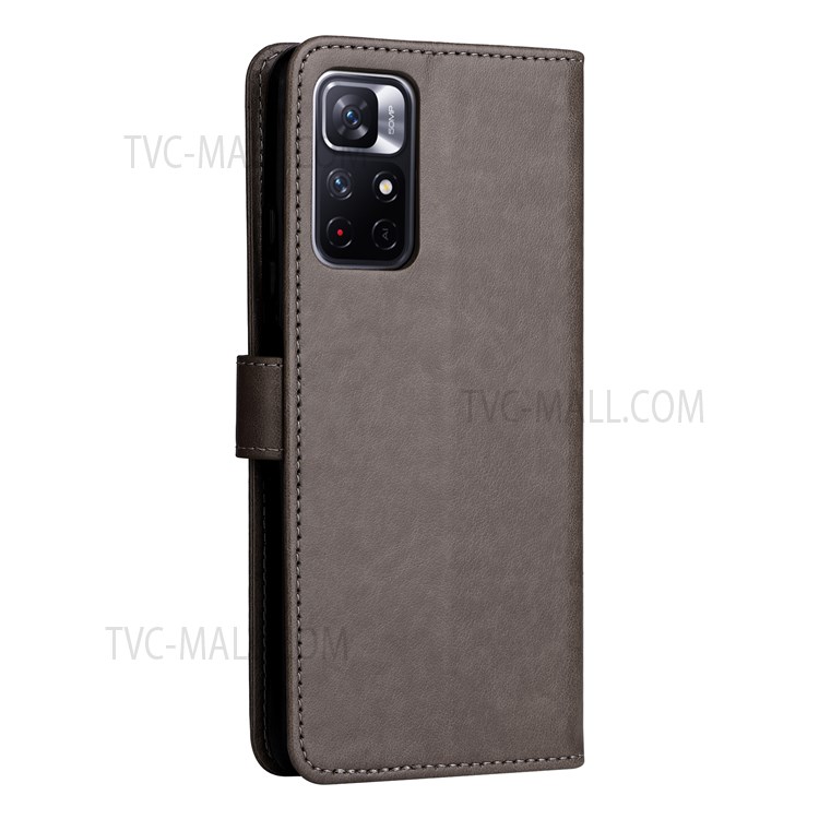 Flip Phone Case Wallet Stylish Cat and Bee Pattern Imprinting Leather Phone Cover Shell with Stand for Xiaomi Redmi Note 11 / Poco M4 Pro 5G / Redmi Note 11T 5G - Grey-8