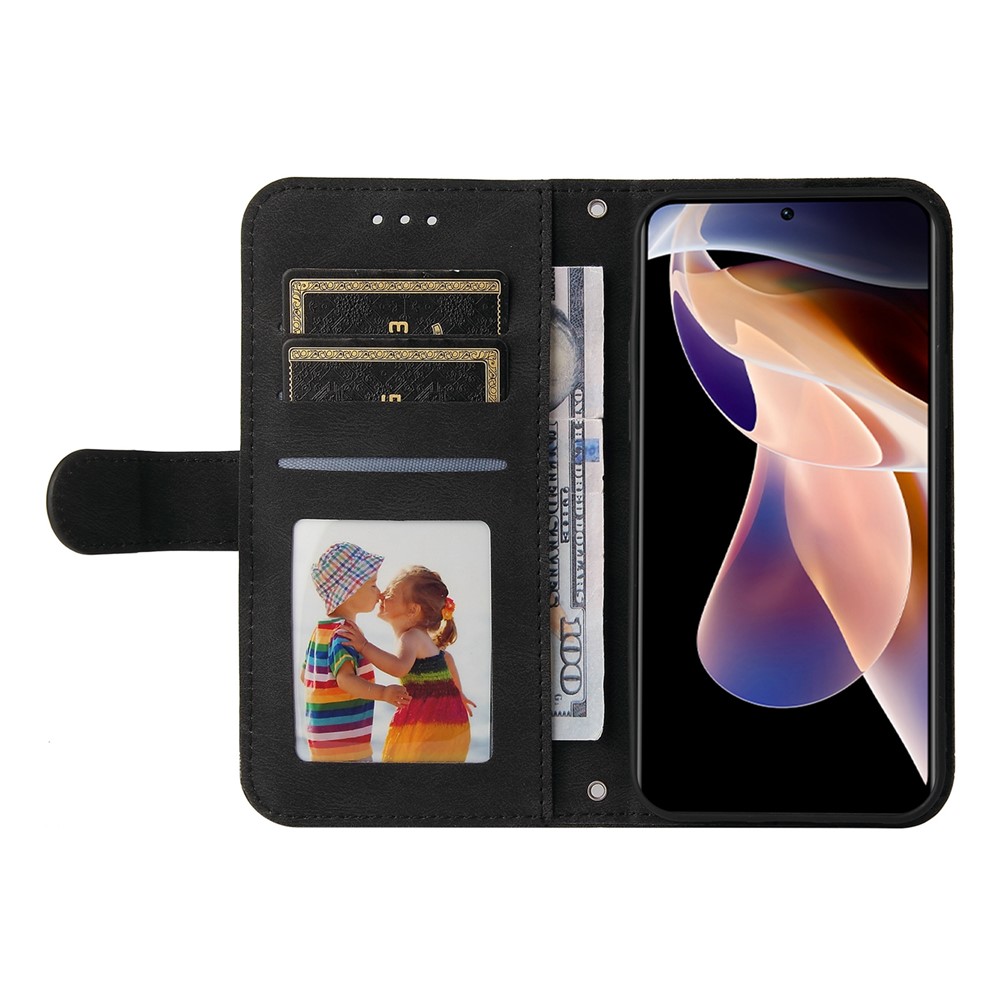 Leather Case Skin-touch Stand Wallet Leather Cover Shell with Tree Pattern Metal Button Decor for Xiaomi Redmi Note 11 Pro 5G/Note 11 Pro+ 5G - Black-4