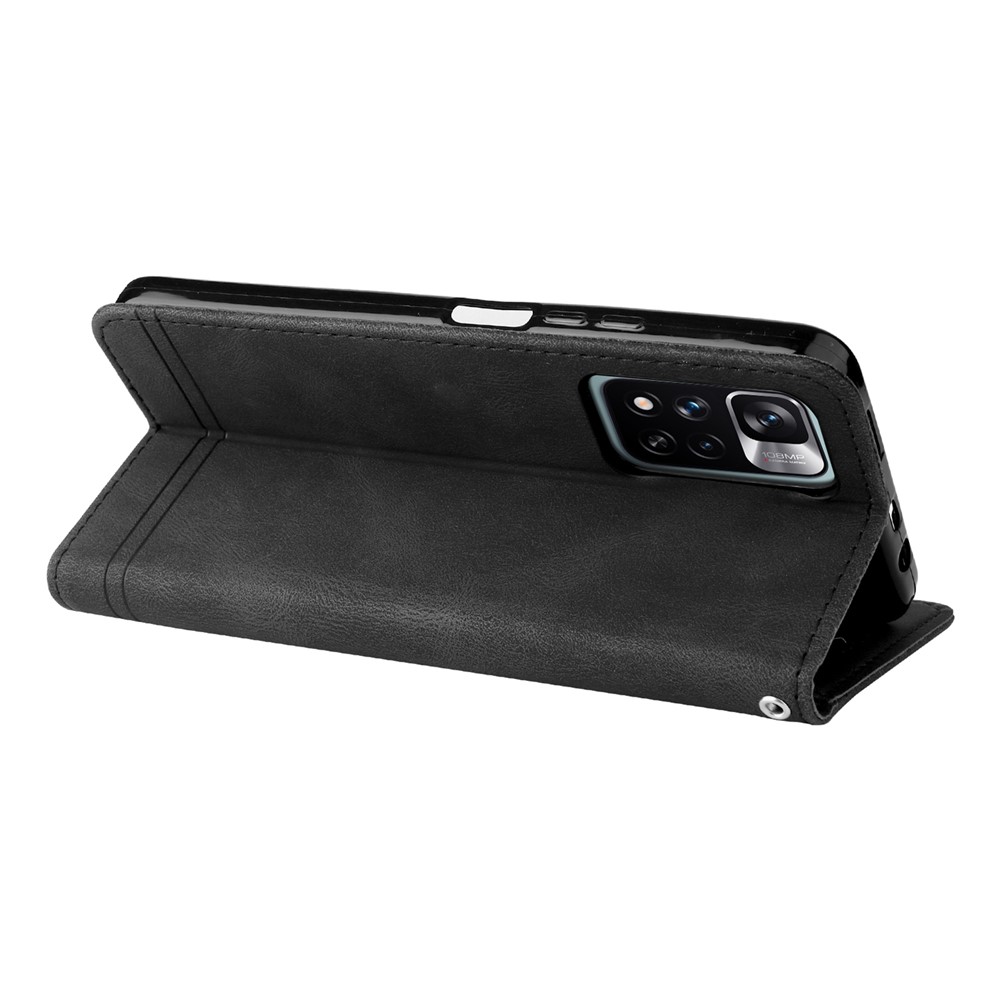 Leather Case Skin-touch Stand Wallet Leather Cover Shell with Tree Pattern Metal Button Decor for Xiaomi Redmi Note 11 Pro 5G/Note 11 Pro+ 5G - Black-6
