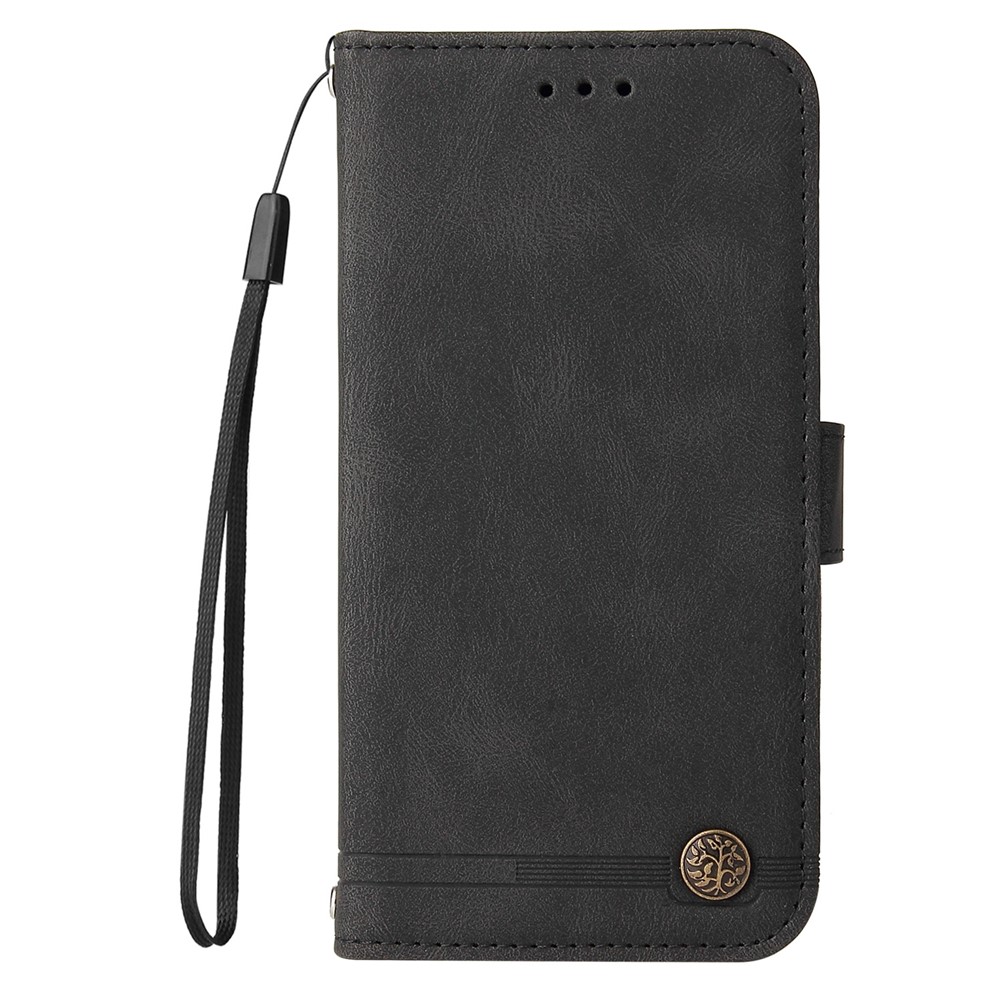 Tree Pattern Metal Button Skin-touch Leather Stand Case Wallet Shell with Strap for Xiaomi Redmi Note 11 5G/Poco M4 Pro 5G - Black-2