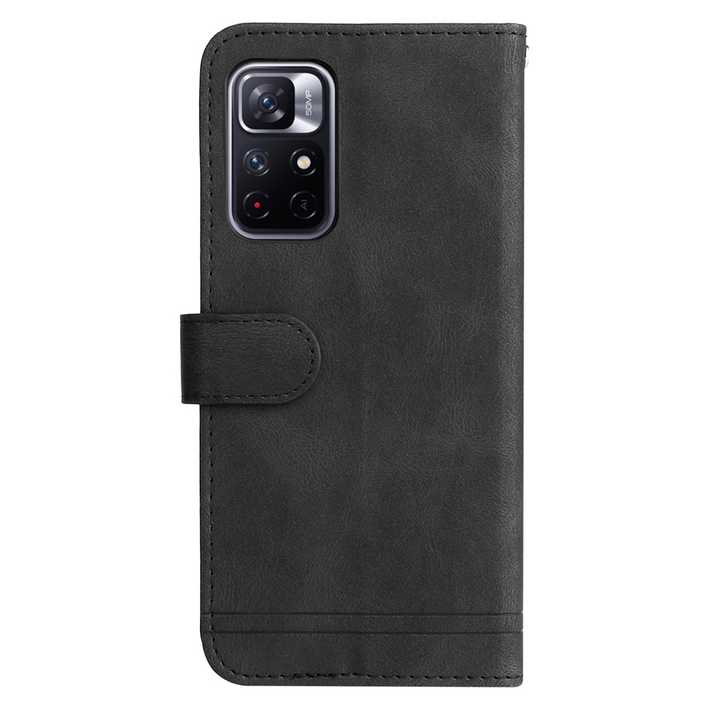 Tree Pattern Metal Button Skin-touch Leather Stand Case Wallet Shell with Strap for Xiaomi Redmi Note 11 5G/Poco M4 Pro 5G - Black-3