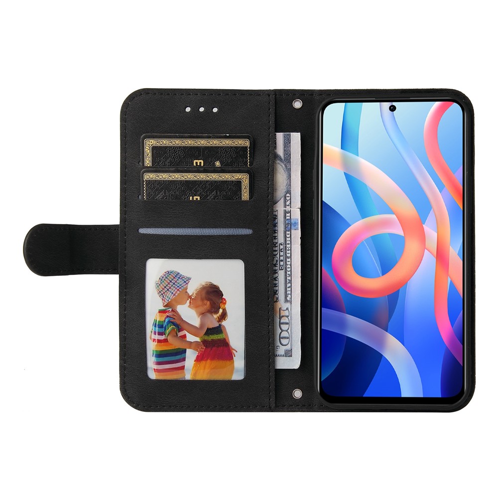 Tree Pattern Metal Button Skin-touch Leather Stand Case Wallet Shell with Strap for Xiaomi Redmi Note 11 5G/Poco M4 Pro 5G - Black-4