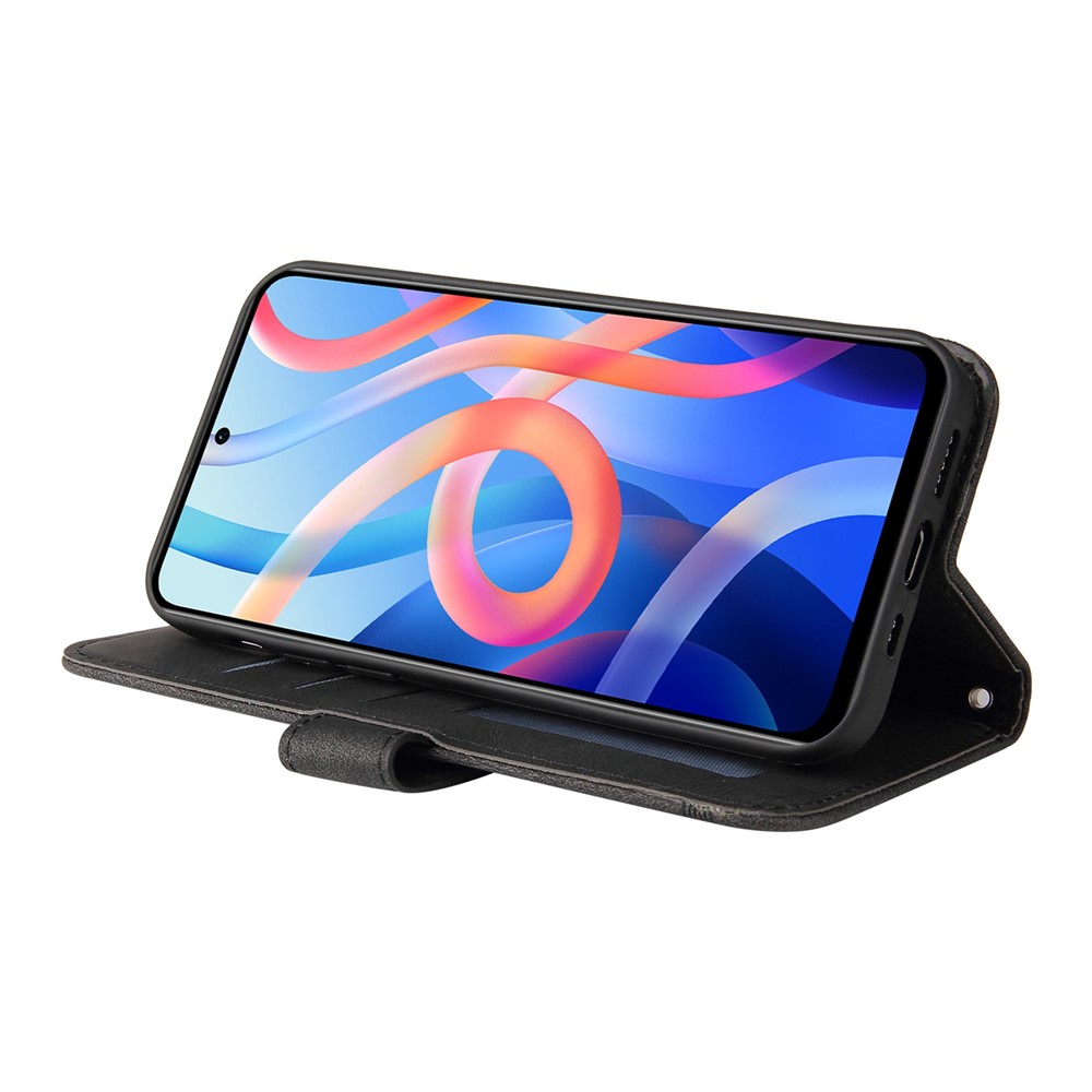 Tree Pattern Metal Button Skin-touch Leather Stand Case Wallet Shell with Strap for Xiaomi Redmi Note 11 5G/Poco M4 Pro 5G - Black-5