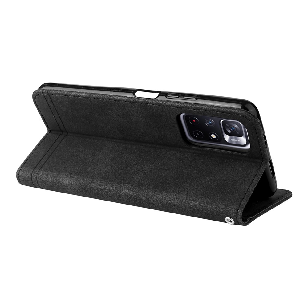 Tree Pattern Metal Button Skin-touch Leather Stand Case Wallet Shell with Strap for Xiaomi Redmi Note 11 5G/Poco M4 Pro 5G - Black-6