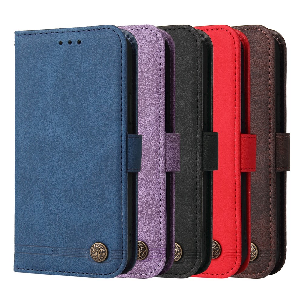 Tree Pattern Metal Button Skin-touch Leather Stand Case Wallet Shell with Strap for Xiaomi Redmi Note 11 5G/Poco M4 Pro 5G - Black-9