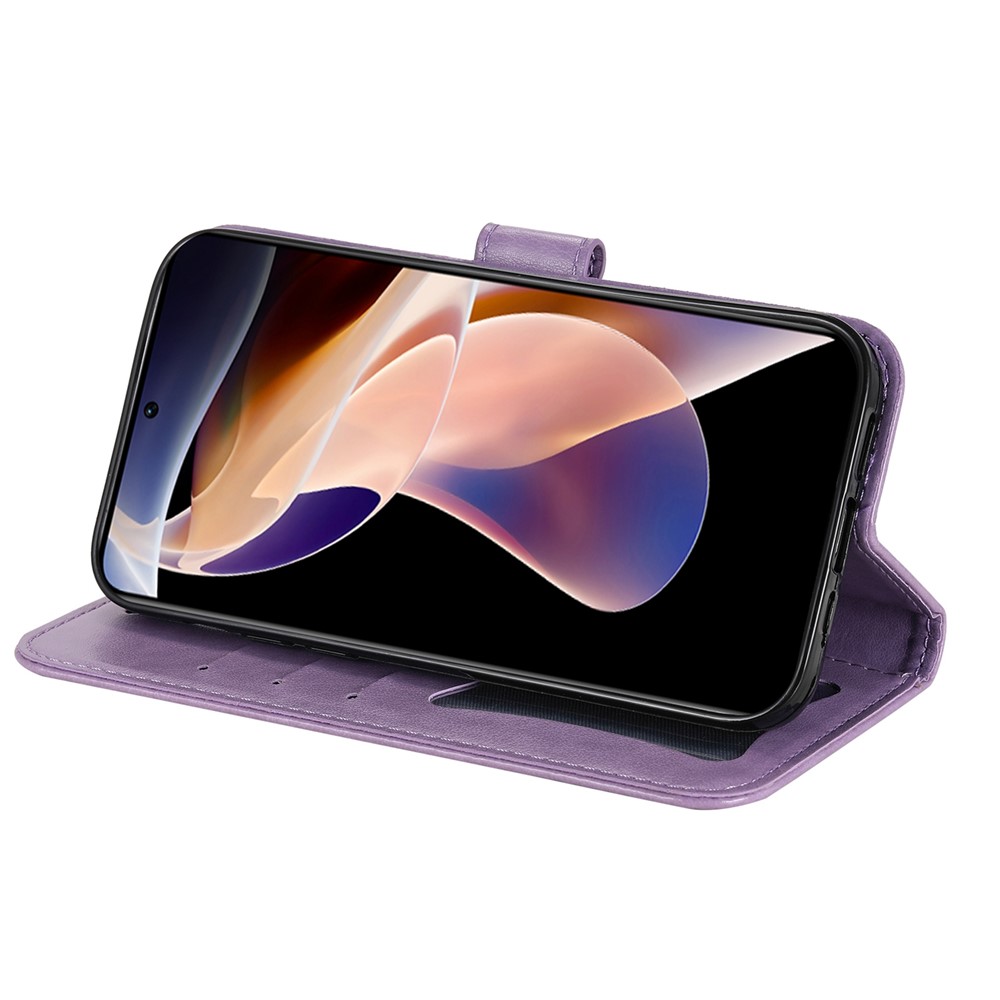 Imprinting Flower Pattern Wallet Leather Protective Phone Case Shell with Foldable Stand for Xiaomi Redmi Note 11 Pro/Note 11 Pro+ - Purple-5