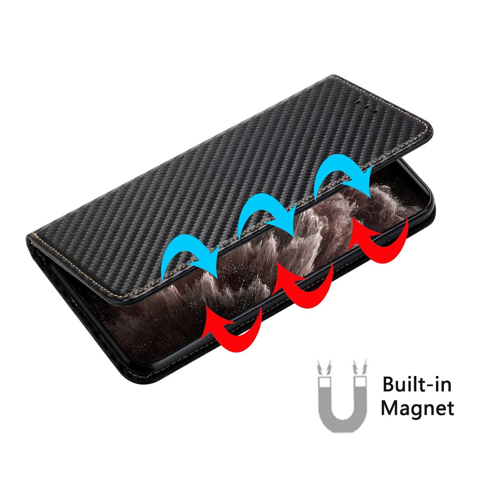 Carbon Fiber Texture Auto-absorbed Shockproof Leather Case Flip Phone Cover with Strap for Xiaomi Poco M3 Pro 4G/5G/Redmi Note 10 5G/Redmi Note 10T 5G - Black-6
