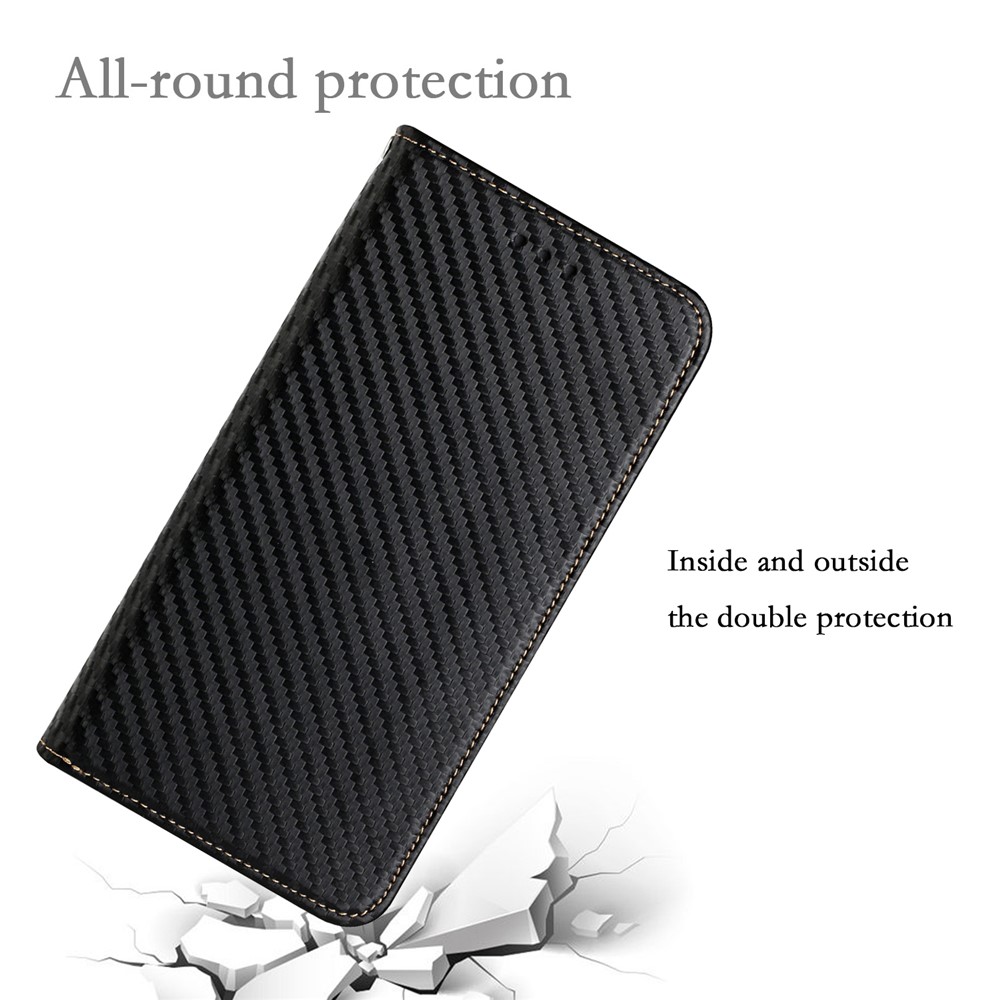Carbon Fiber Texture Auto-absorbed Shockproof Leather Case Flip Phone Cover with Strap for Xiaomi Poco M3 Pro 4G/5G/Redmi Note 10 5G/Redmi Note 10T 5G - Black-7