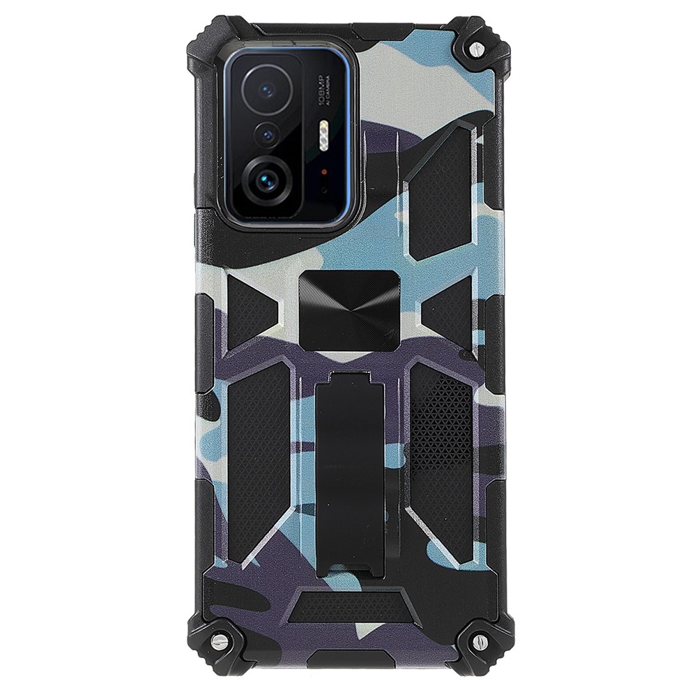 Anti-scratch Built-in Kickstand Camouflage Design Drop-proof Phone Case Shell for Xiaomi 11T/11T Pro - Blue-1