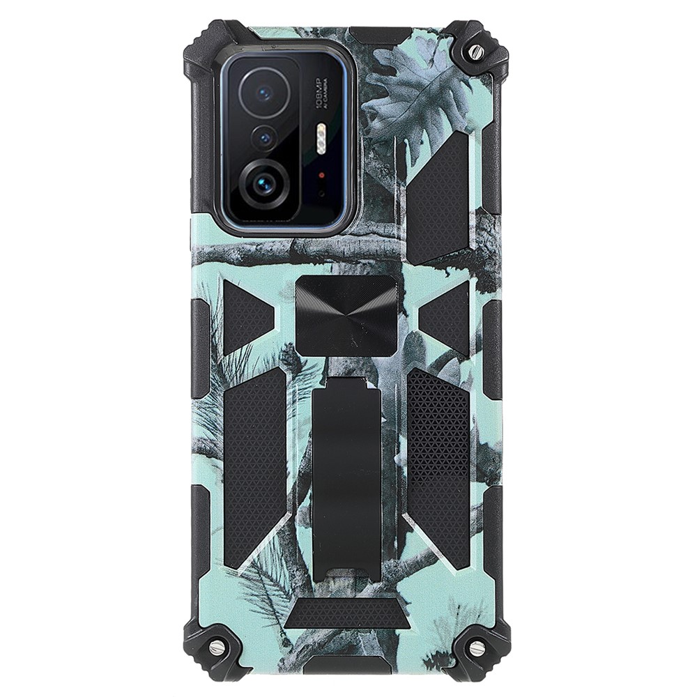 Anti-scratch Built-in Kickstand Camouflage Design Drop-proof Phone Case Shell for Xiaomi 11T/11T Pro - Mint Green-1