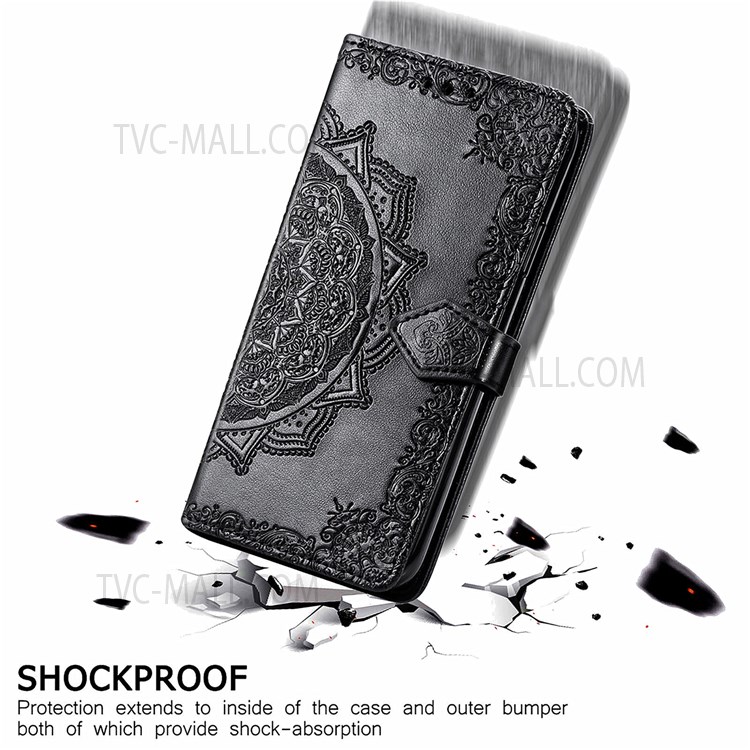 Stand Mandala Embossed PU Leather Wallet Flip Cover Stand Magnetic Shockproof Case with Strap for Xiaomi Redmi Note 11 / Redmi Note 11T 5G / Poco M4 Pro 5G - Black-3