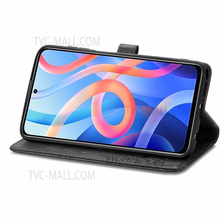 Stand Mandala Embossed PU Leather Wallet Flip Cover Stand Magnetic Shockproof Case with Strap for Xiaomi Redmi Note 11 / Redmi Note 11T 5G / Poco M4 Pro 5G - Black-6