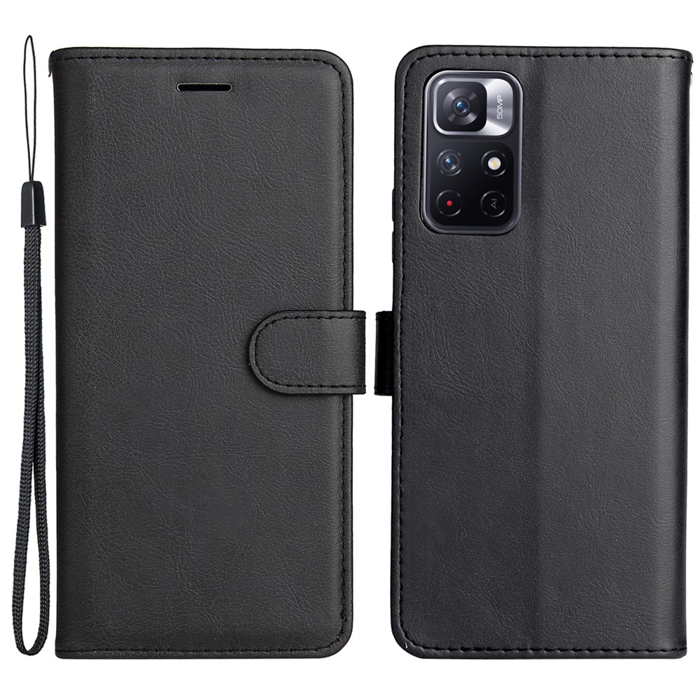 Flip Phone Case Solid Color Wallet PU Leather + TPU Phone Cover with Adjustable Stand for Xiaomi Poco M4 Pro 5G / Redmi Note 11 - Black-1