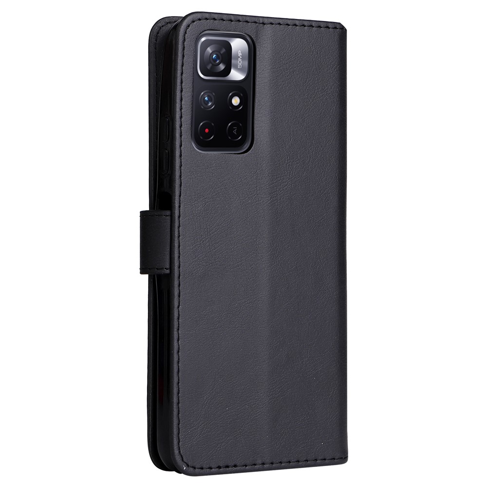Flip Phone Case Solid Color Wallet PU Leather + TPU Phone Cover with Adjustable Stand for Xiaomi Poco M4 Pro 5G / Redmi Note 11 - Black-4