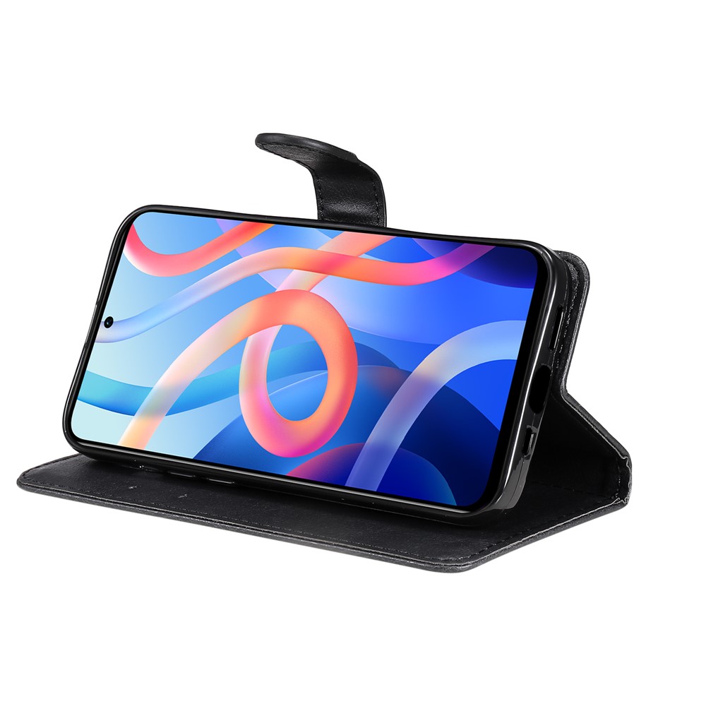 Flip Phone Case Solid Color Wallet PU Leather + TPU Phone Cover with Adjustable Stand for Xiaomi Poco M4 Pro 5G / Redmi Note 11 - Black-5