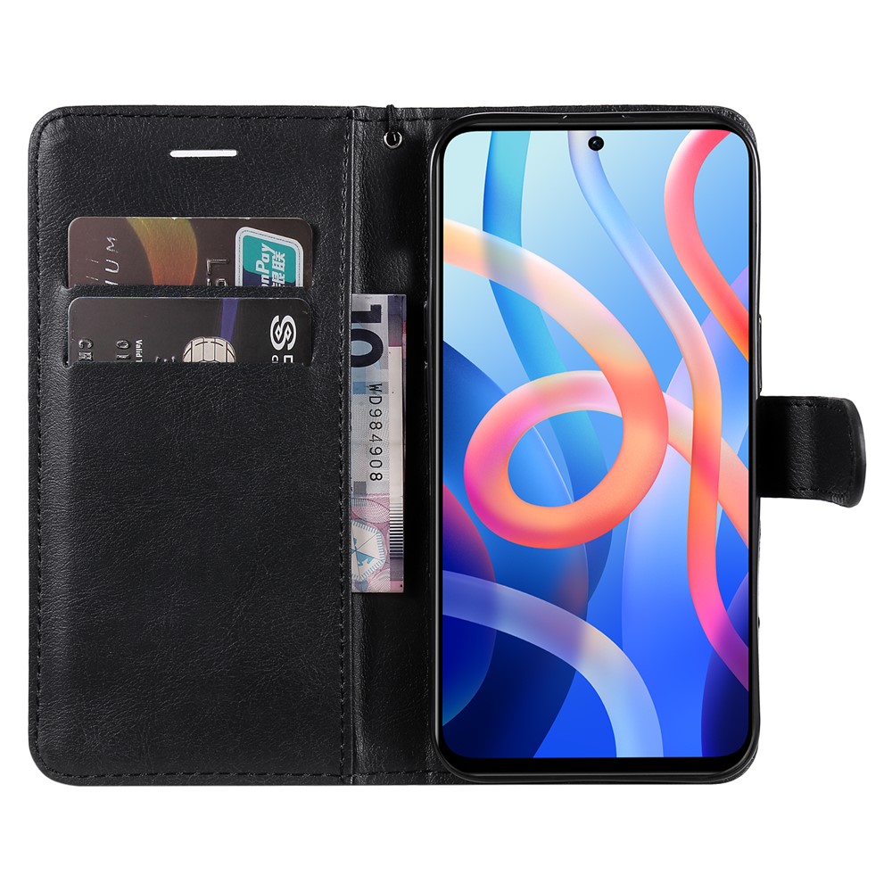 Flip Phone Case Solid Color Wallet PU Leather + TPU Phone Cover with Adjustable Stand for Xiaomi Poco M4 Pro 5G / Redmi Note 11 - Black-7