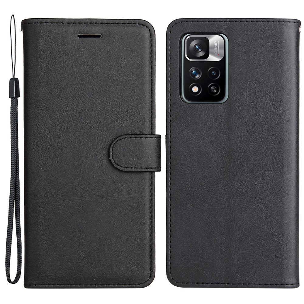 Shockproof Solid Color Wallet Leather Case Inner Soft TPU Phone Cover with Adjustable Stand for Xiaomi Redmi Note 11 Pro / Redmi Note 11 Pro+ / Redmi Note 11T 5G - Black-1