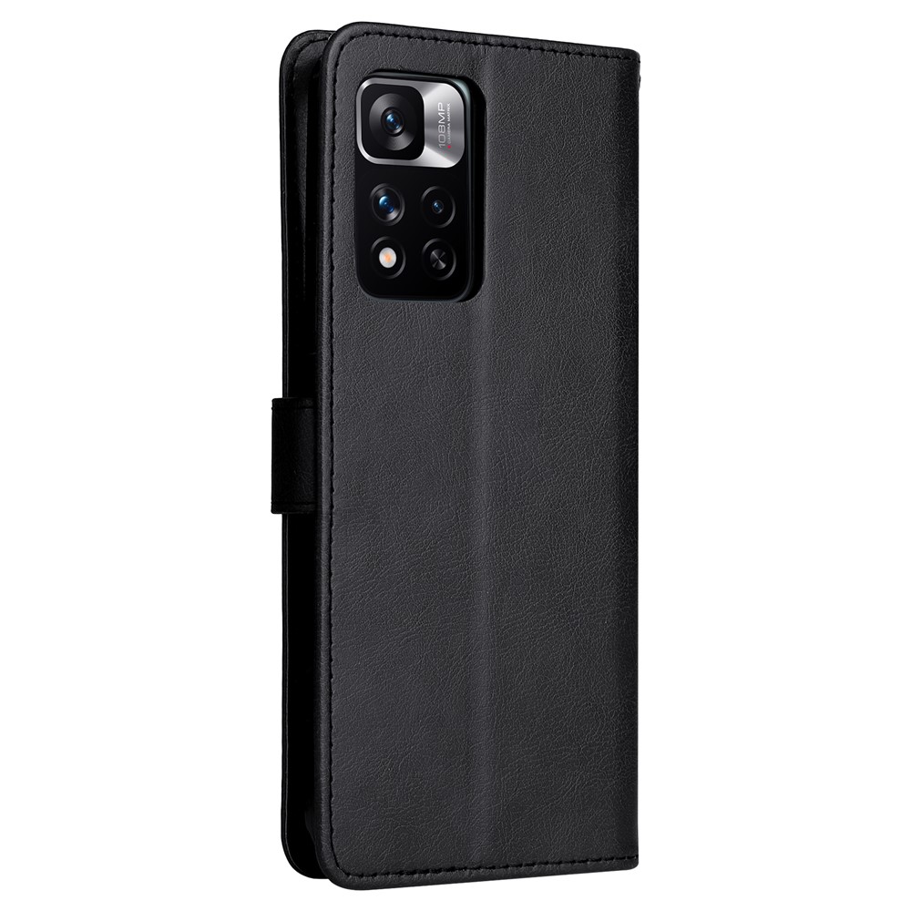 Shockproof Solid Color Wallet Leather Case Inner Soft TPU Phone Cover with Adjustable Stand for Xiaomi Redmi Note 11 Pro / Redmi Note 11 Pro+ / Redmi Note 11T 5G - Black-4