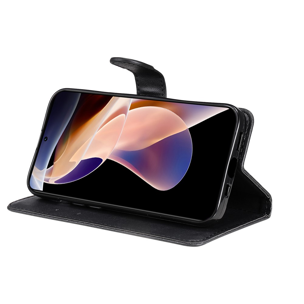 Shockproof Solid Color Wallet Leather Case Inner Soft TPU Phone Cover with Adjustable Stand for Xiaomi Redmi Note 11 Pro / Redmi Note 11 Pro+ / Redmi Note 11T 5G - Black-5