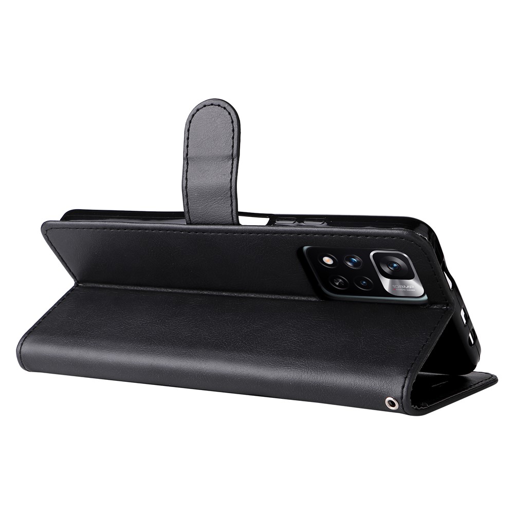 Shockproof Solid Color Wallet Leather Case Inner Soft TPU Phone Cover with Adjustable Stand for Xiaomi Redmi Note 11 Pro / Redmi Note 11 Pro+ / Redmi Note 11T 5G - Black-6