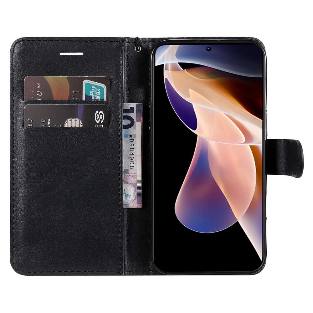 Shockproof Solid Color Wallet Leather Case Inner Soft TPU Phone Cover with Adjustable Stand for Xiaomi Redmi Note 11 Pro / Redmi Note 11 Pro+ / Redmi Note 11T 5G - Black-7