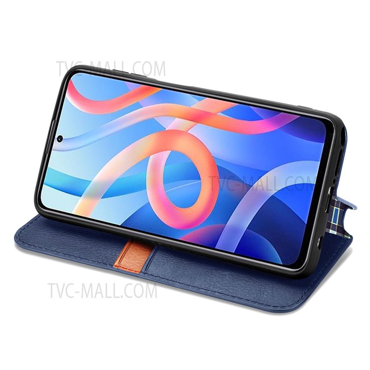 Imprinting Rhombus PU Leather Wallet Stand Auto Magnetic Closed Case for Xiaomi Redmi Note 11 / Note 11T 5G / Poco M4 Pro 5G - Blue-3
