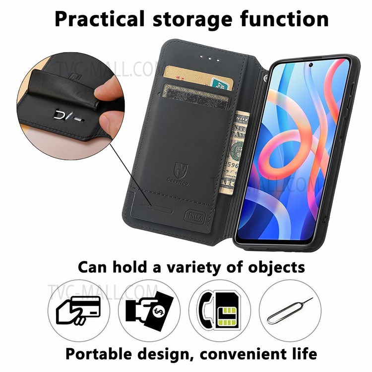 CASENEO 001 Series Pattern Printing Auto Magnetic Closed PU Leather Wallet Stand Case with RFID Blocking for Xiaomi Redmi Note 11 / Note 11T 5G / Poco M4 Pro 5G - Purple Scale-3