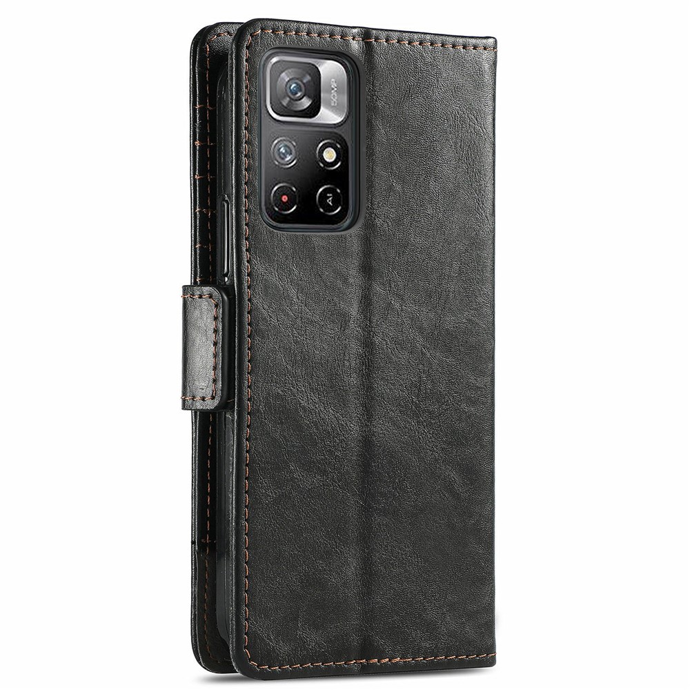 CASENEO 002 Series Splicing PU Leather Phone Cover Magnetic Closure Phone Case Stand Wallet for Xiaomi Redmi Note 11 / Redmi Note 11T 5G / Poco M4 Pro 5G - Black-10