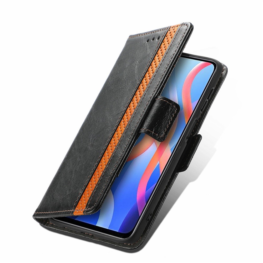 CASENEO 002 Series Splicing PU Leather Phone Cover Magnetic Closure Phone Case Stand Wallet for Xiaomi Redmi Note 11 / Redmi Note 11T 5G / Poco M4 Pro 5G - Black-11