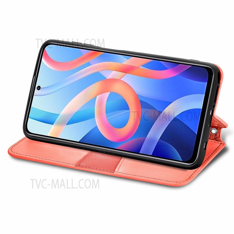 Imprinted Mandala Pattern PU Leather Case Wallet Stand Auto Closing Magnetic Flip Shockproof Cover for Xiaomi Redmi Note 11 / Redmi Note 11T 5G / Poco M4 Pro 5G - Red-3