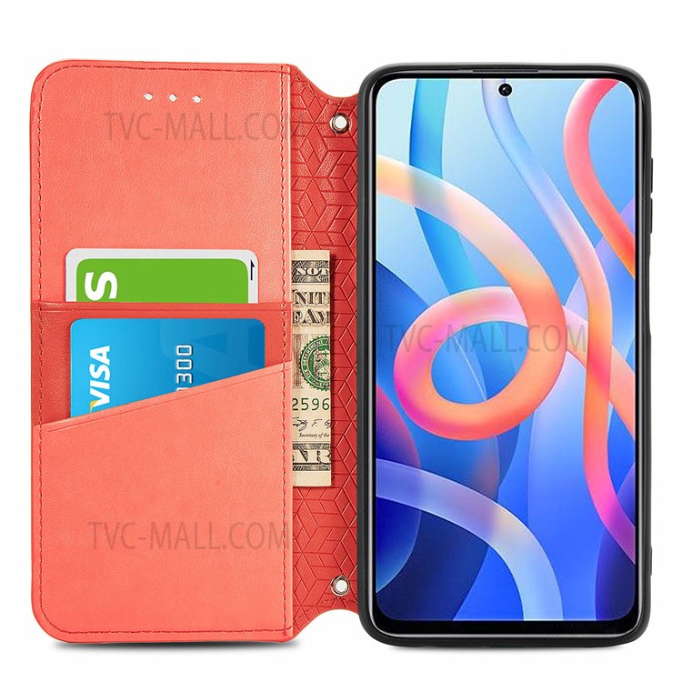 Imprinted Mandala Pattern PU Leather Case Wallet Stand Auto Closing Magnetic Flip Shockproof Cover for Xiaomi Redmi Note 11 / Redmi Note 11T 5G / Poco M4 Pro 5G - Red-4
