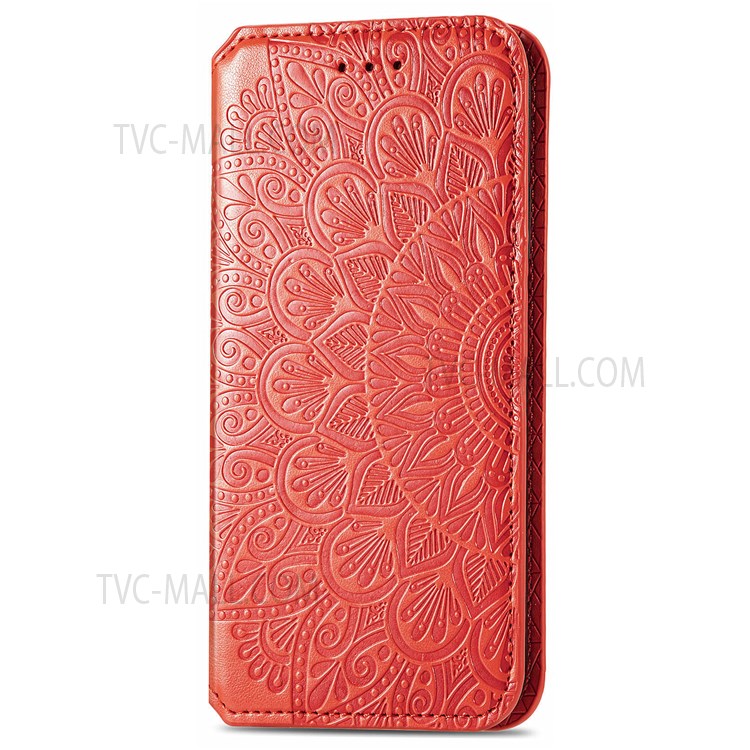 Imprinted Mandala Pattern PU Leather Case Wallet Stand Auto Closing Magnetic Flip Shockproof Cover for Xiaomi Redmi Note 11 / Redmi Note 11T 5G / Poco M4 Pro 5G - Red-7