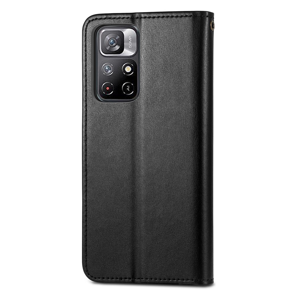 Wallet Function PU Leather Magnetic Round Buckle Stand Flip Cover with Strap for Xiaomi Redmi Note 11 / Redmi Note 11T 5G / Poco M4 Pro 5G - Black-10