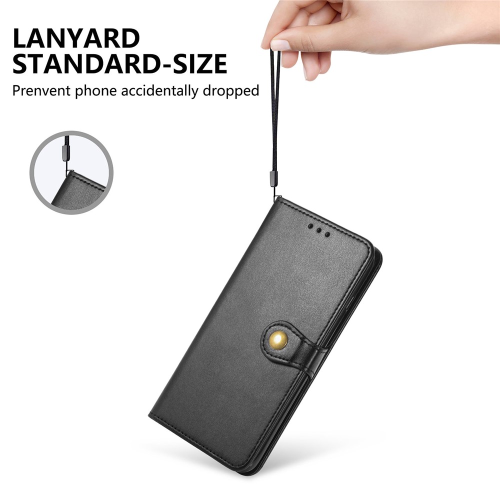 Wallet Function PU Leather Magnetic Round Buckle Stand Flip Cover with Strap for Xiaomi Redmi Note 11 / Redmi Note 11T 5G / Poco M4 Pro 5G - Black-6