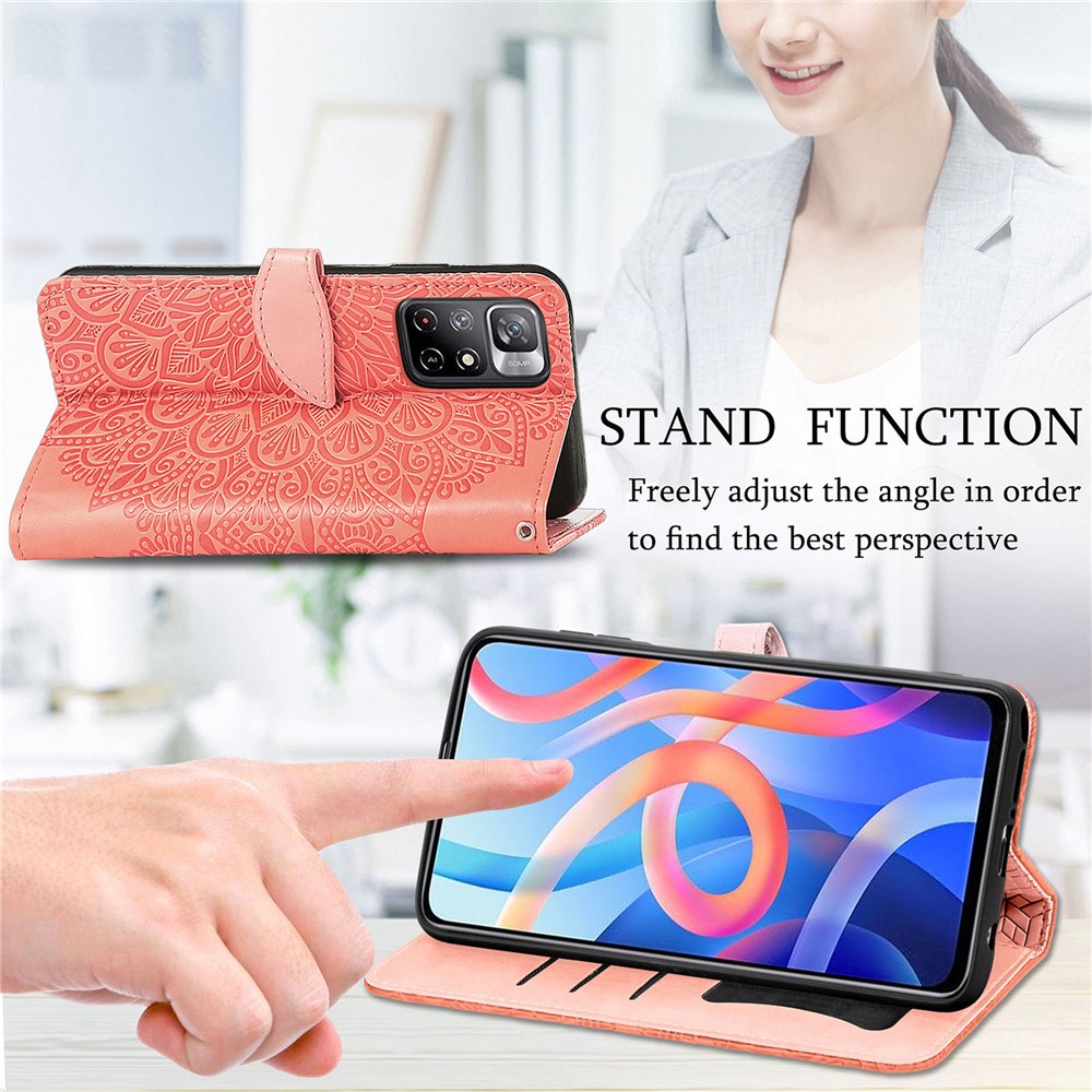Imprinted Dream Wings Pattern PU Leather Folio Wallet Stand Flip Cover with Strap for Xiaomi Redmi Note 11 / Redmi Note 11T 5G / Poco M4 Pro 5G - Orange-2