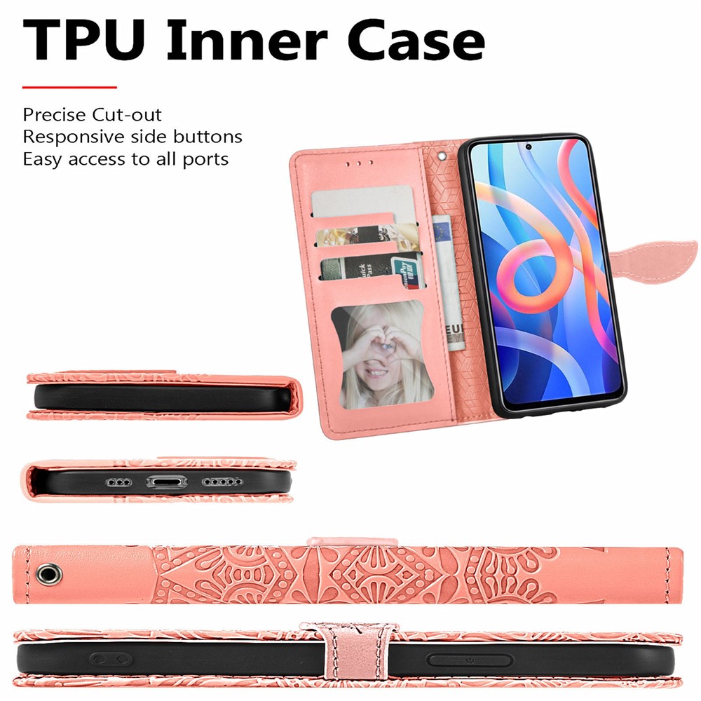 Imprinted Dream Wings Pattern PU Leather Folio Wallet Stand Flip Cover with Strap for Xiaomi Redmi Note 11 / Redmi Note 11T 5G / Poco M4 Pro 5G - Orange-4