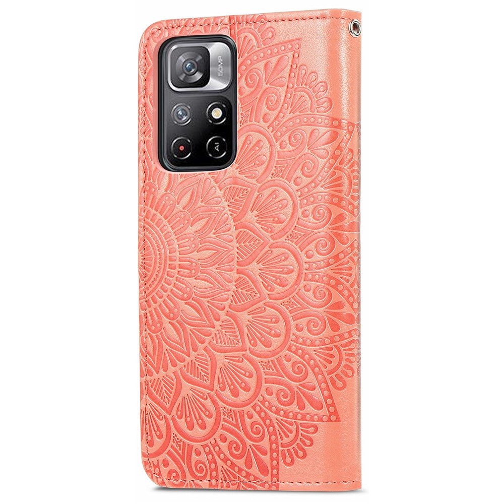 Imprinted Dream Wings Pattern PU Leather Folio Wallet Stand Flip Cover with Strap for Xiaomi Redmi Note 11 / Redmi Note 11T 5G / Poco M4 Pro 5G - Orange-8