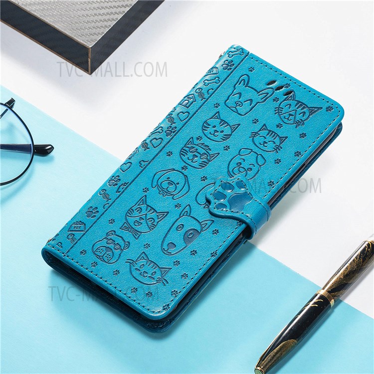 Imprinted Cat Dog Pattern PU Leather Flip Stand Wallet Case Shell with Strap for Xiaomi Redmi Note 11 / Note 11T 5G / Poco M4 Pro 5G - Blue-10