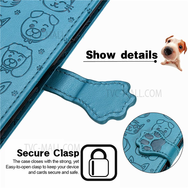 Imprinted Cat Dog Pattern PU Leather Flip Stand Wallet Case Shell with Strap for Xiaomi Redmi Note 11 / Note 11T 5G / Poco M4 Pro 5G - Blue-6
