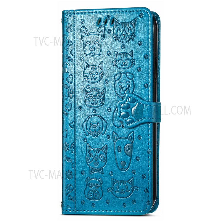 Imprinted Cat Dog Pattern PU Leather Flip Stand Wallet Case Shell with Strap for Xiaomi Redmi Note 11 / Note 11T 5G / Poco M4 Pro 5G - Blue-8